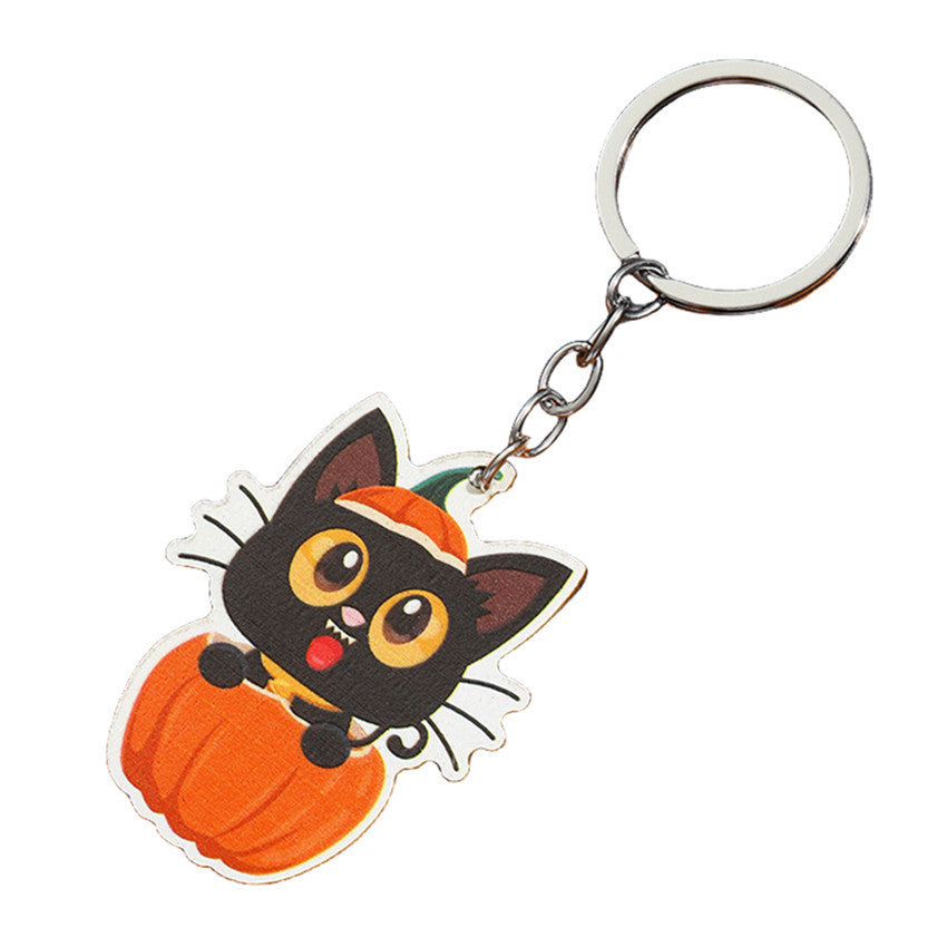 Wholesale Halloween Cartoon Bats, Ghosts, Kittens, Skeletons, Spiders, Pumpkins, Wooden Keychains